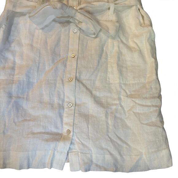 Faherty XL White Linen Shirt Dress NWT Belt Ladder Trim Summer India - Picture 10 of 11